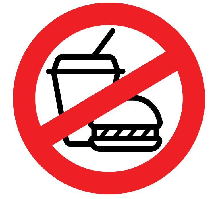 Burger und Softdrink, die rot durchgestrichen sind als Symbol für hochverarbeitete Lebensmittel